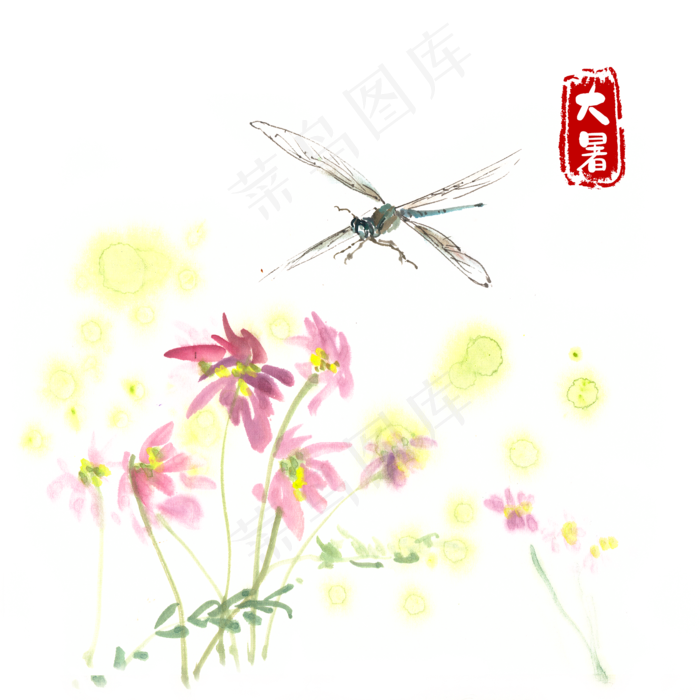 大暑花卉与蜻蜓(4724X4724(DPI:300))psd模版下载