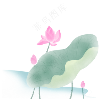 荷花荷叶水池水墨免扣