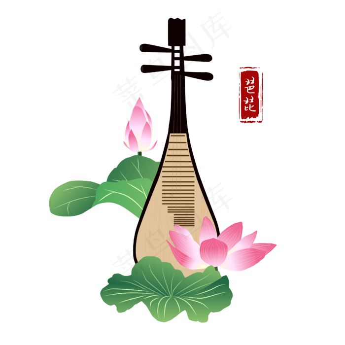中古古代乐器琵琶(4167*4167px 300 dpi )ai矢量模版下载