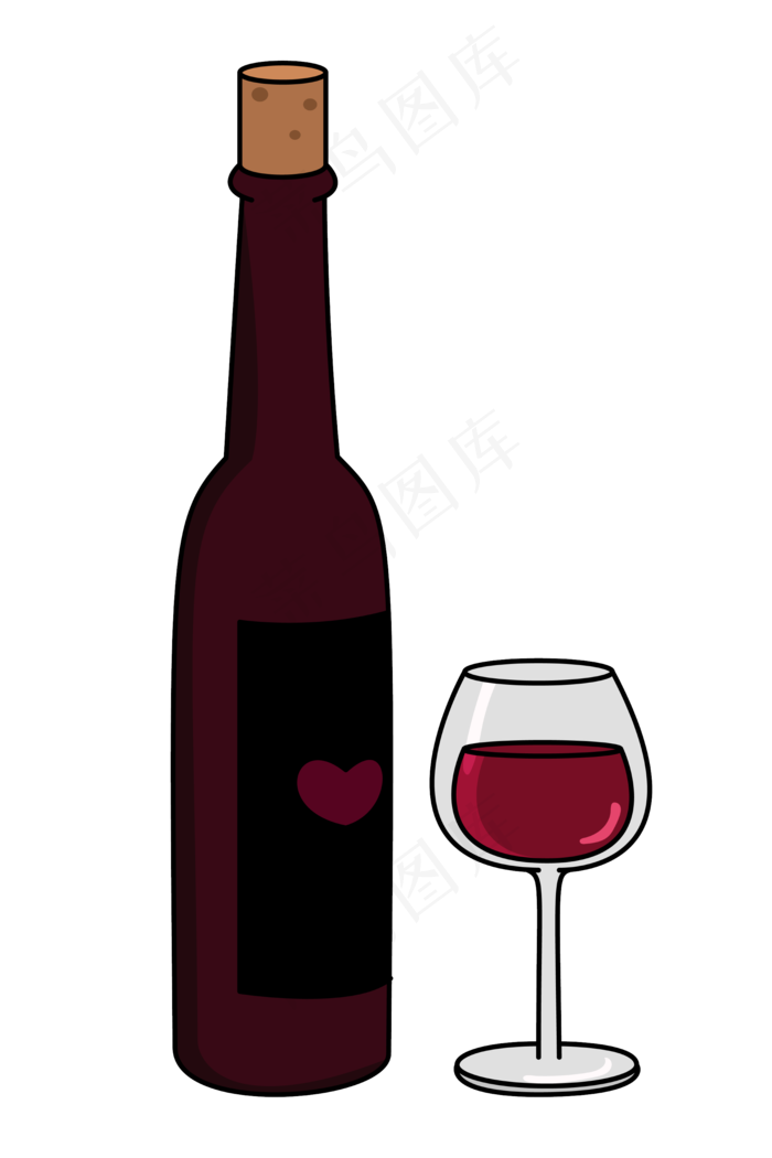 情人节红色的红酒插画,免抠元素