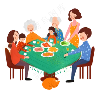 手绘过年年夜饭,免抠元素