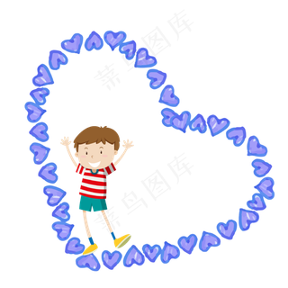 矢量卡通扁平化蓝色心儿童节边框