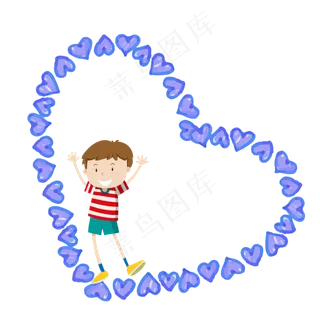 矢量卡通扁平化蓝色心儿童节边框