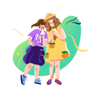 儿童节高兴的两姐妹png免抠素材