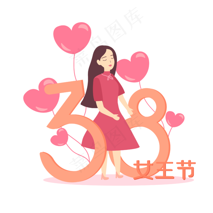 矢量手绘卡通女生节,免抠元素
