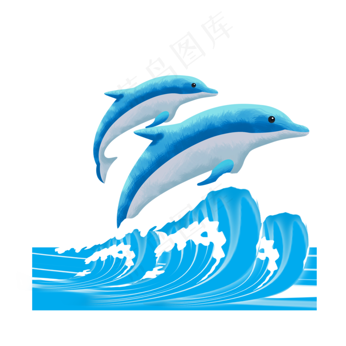 可爱的蓝色海豚插画,免抠元素