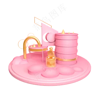 立体舞台粉色装饰,免抠元素
