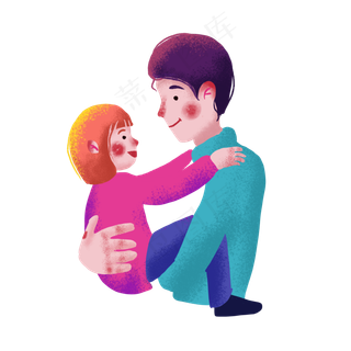 父亲节手绘可爱爸爸抱孩子