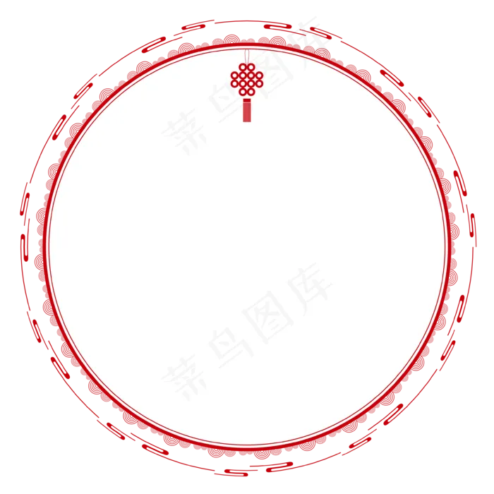 中国风红色流云中国结圆形边框矢,免抠元素