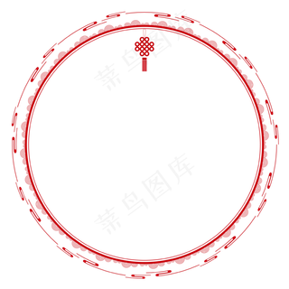 中国风红色流云中国结圆形边框矢,免抠元素