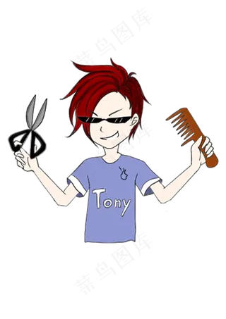 龙抬头手绘简约理发师,免抠元素