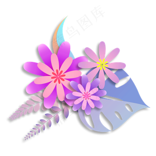 彩色立体剪纸小花,免抠元素