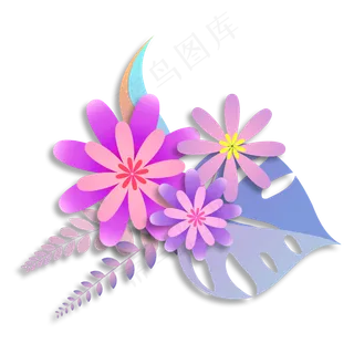 彩色立体剪纸小花,免抠元素 彩色立体剪纸小花,免抠元素