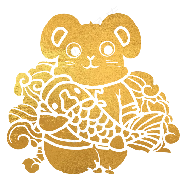 抓着鲤鱼的老鼠金色,免抠元素(2000X2000(DPI:300))psd模版下载