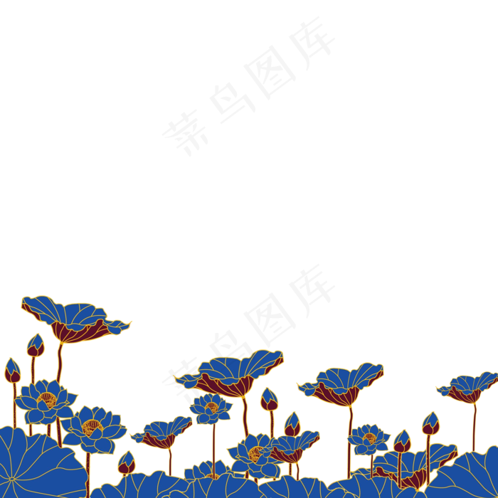 荷花荷叶彩色艺术边框,免抠元素