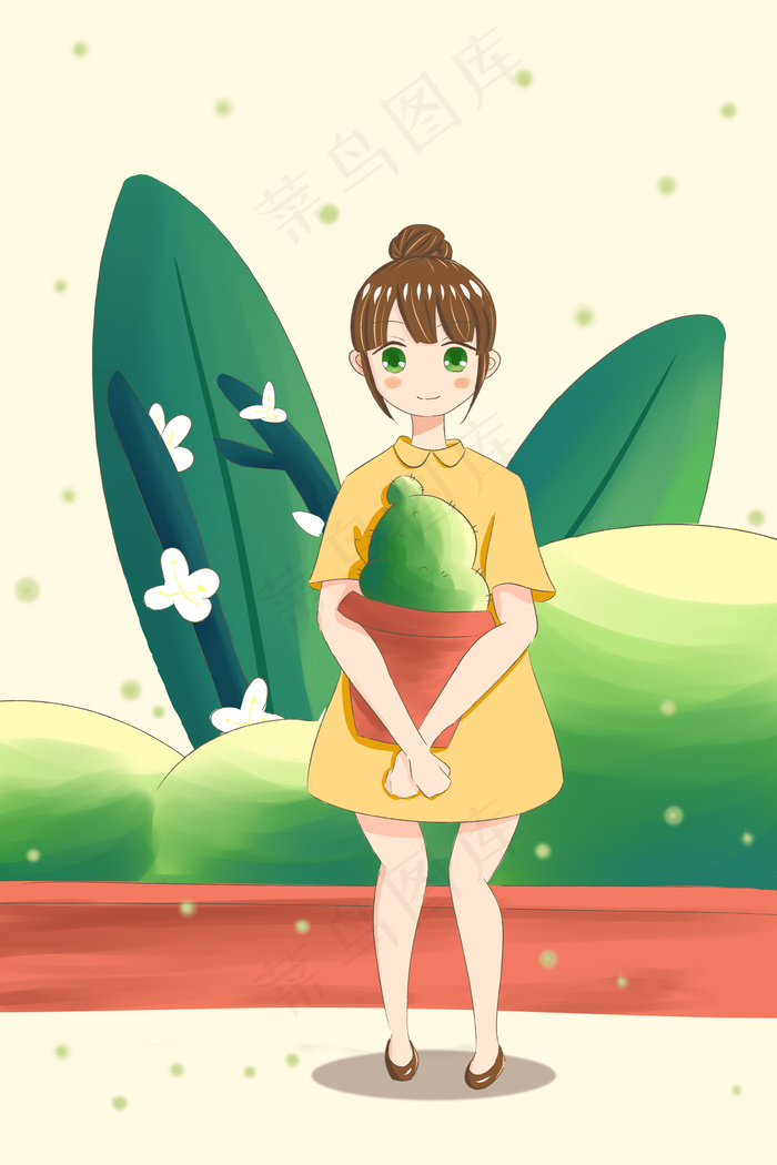 初夏多肉植物与少女