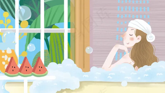 卡通手绘风立夏夏季冲凉配图 卡通手绘风立夏夏季冲凉配图