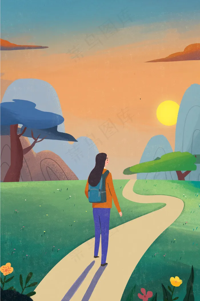 登山旅游的女孩卡通(1457X2149(DPI:300))psd模版下载