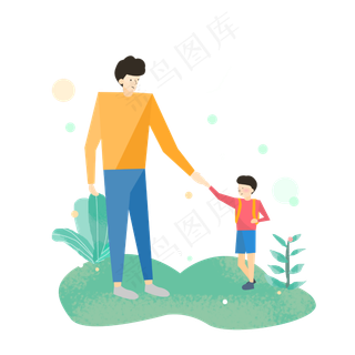 父亲节扁平风爸爸和儿子郊游