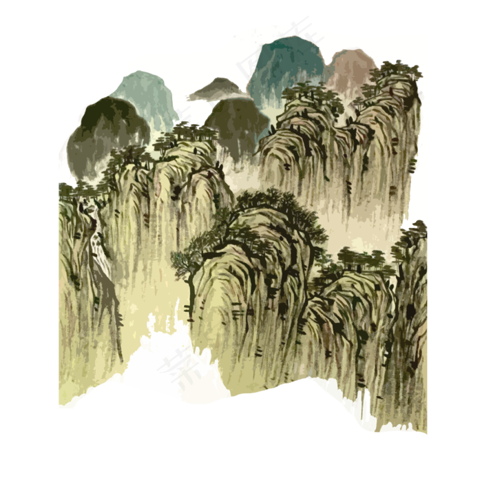 中国水墨国画山石山水PNG