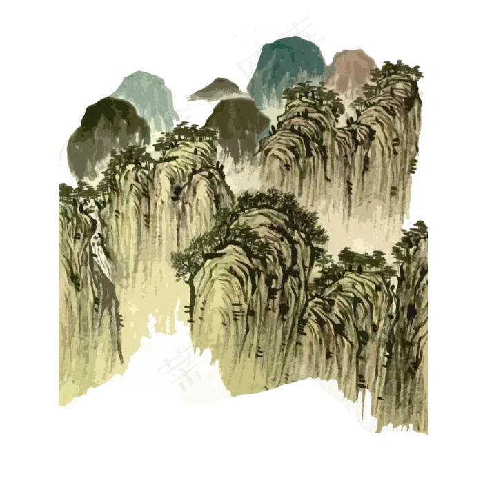 中国水墨国画山石山水PNG(3000X3000(DPI:300))psd模版下载