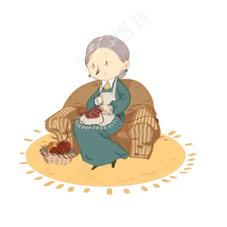 手绘母亲节在织毛衣的母亲免抠图