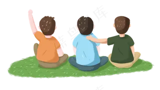 毕业季男生们坐一起背影青春