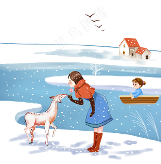 卡通手绘大雪中国传统,免抠元素