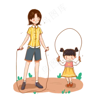 运动健身跳绳运动妈妈和孩子健身,免抠元素