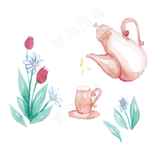 卡通手绘水彩的茶壶矢量素材