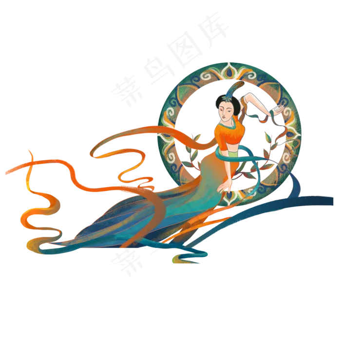 敦煌壁画图案飞天女(2000X2000(DPI:300))psd模版下载