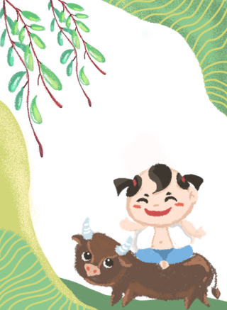 清明节边框放牛娃柳树