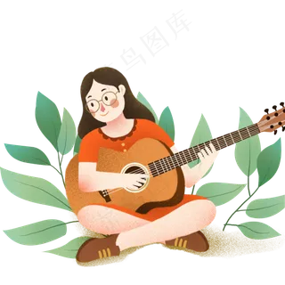 春天里弹吉他的女生手绘 春天里弹吉他的女生手绘