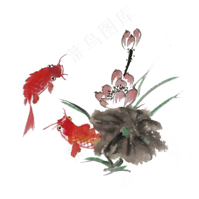 夏天荷叶金鱼手绘插画