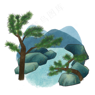 中国古风松树山水青山
