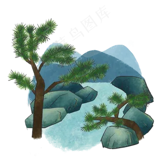 中国古风松树山水青山