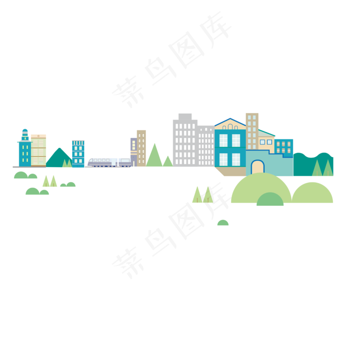 扁平风城市风景夏季都市PNG免抠