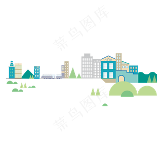 扁平风城市风景夏季都市PNG免抠
