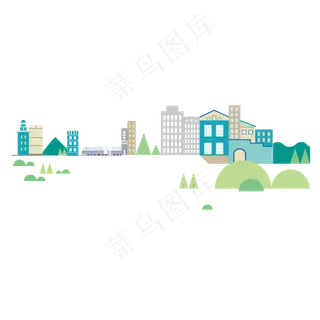 扁平风城市风景夏季都市PNG免抠