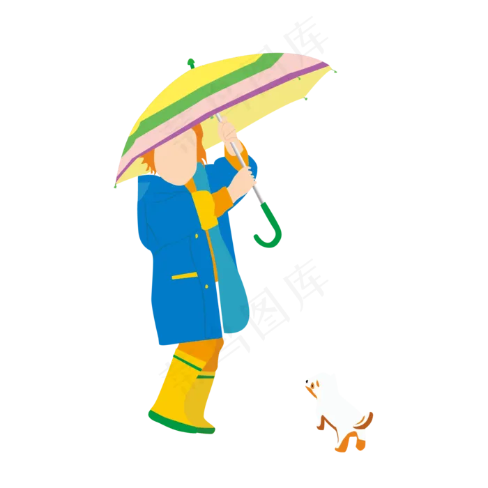 手绘矢量打着雨伞的小女孩(2126*2126px 300 dpi )ai矢量模版下载