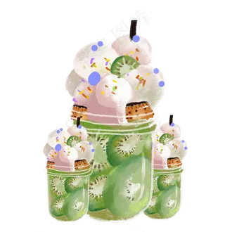 绿色白色风猕猴桃冰激淋美食免抠