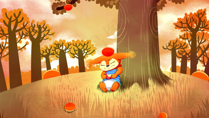 黄色系卡通手绘风立秋节气配图