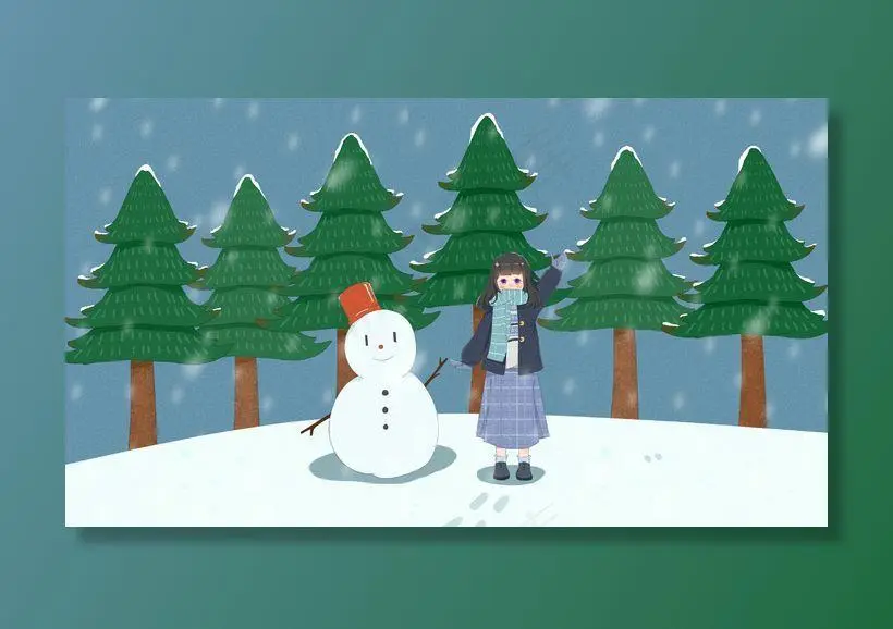 立冬小雪大雪冬至下雪可爱女孩堆雪人