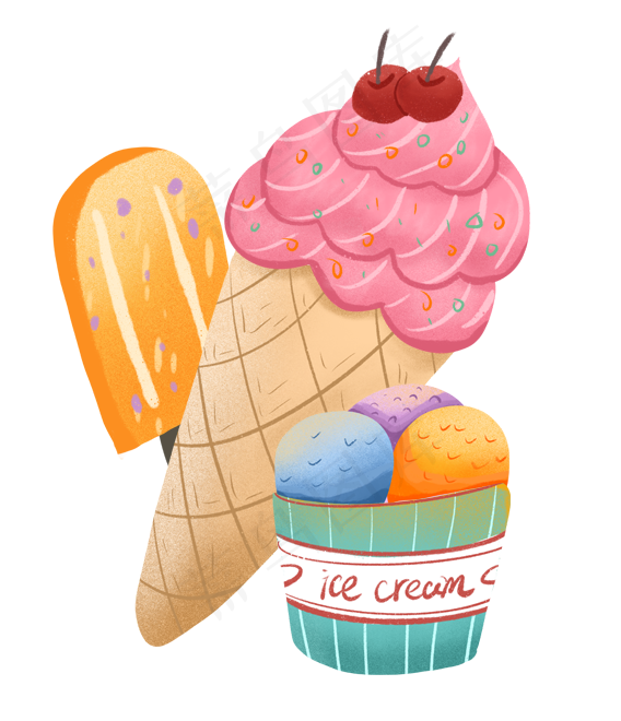 手绘卡通冰激凌集合免扣元素