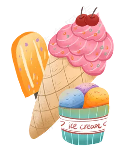 手绘卡通冰激凌集合免扣元素