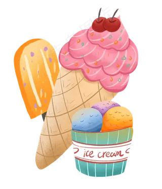 手绘卡通冰激凌集合免扣元素
