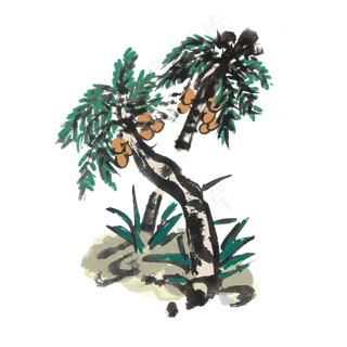 椰树海边沙滩夏天手绘