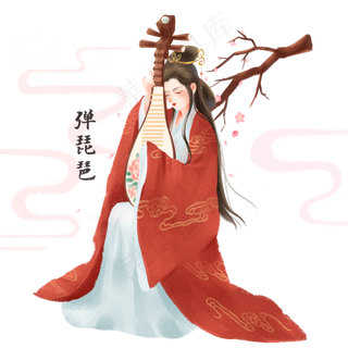 中国古典美人弹琵琶传统乐师