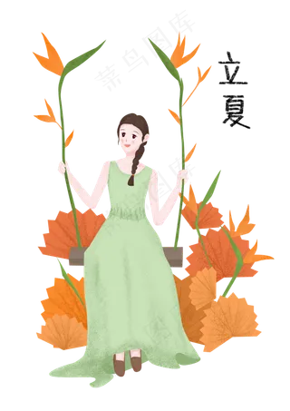 夏季荡秋千女孩