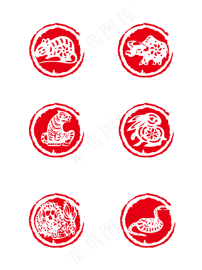 中国风红色十二生肖印章矢量可商